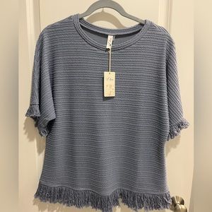 L Love Blue Top with Fringe